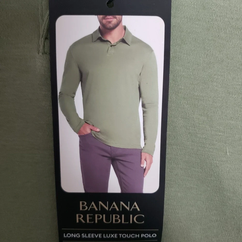 Banana Republic Long Sleeve Luxe Touch Polo Shirt Green Collared Pullover NWT